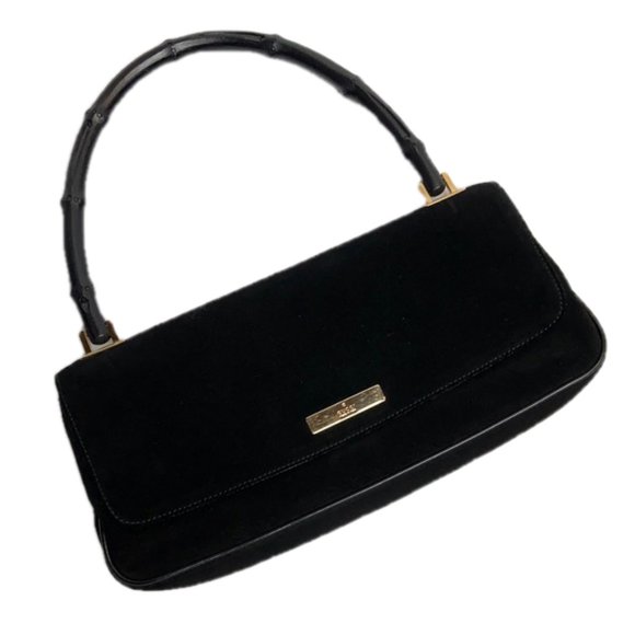 Gucci Suede Evening Bag Bamboo Style Handle Vintage - Picture 1 of 8